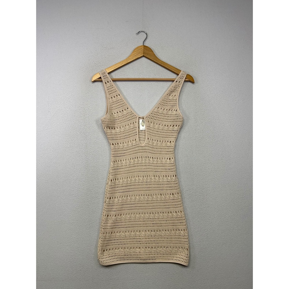 Boho Festival Wild Fable Womens Small Beige Crochet Shell Mini Dress Beachy